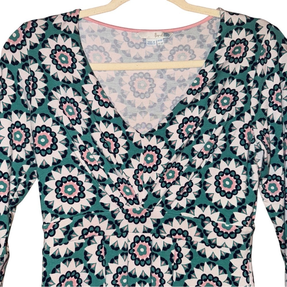 BODEN Shift Jersey V Neck Geometric Mandala Mini Dress WL861 Size 6P Petite - Picture 6 of 14